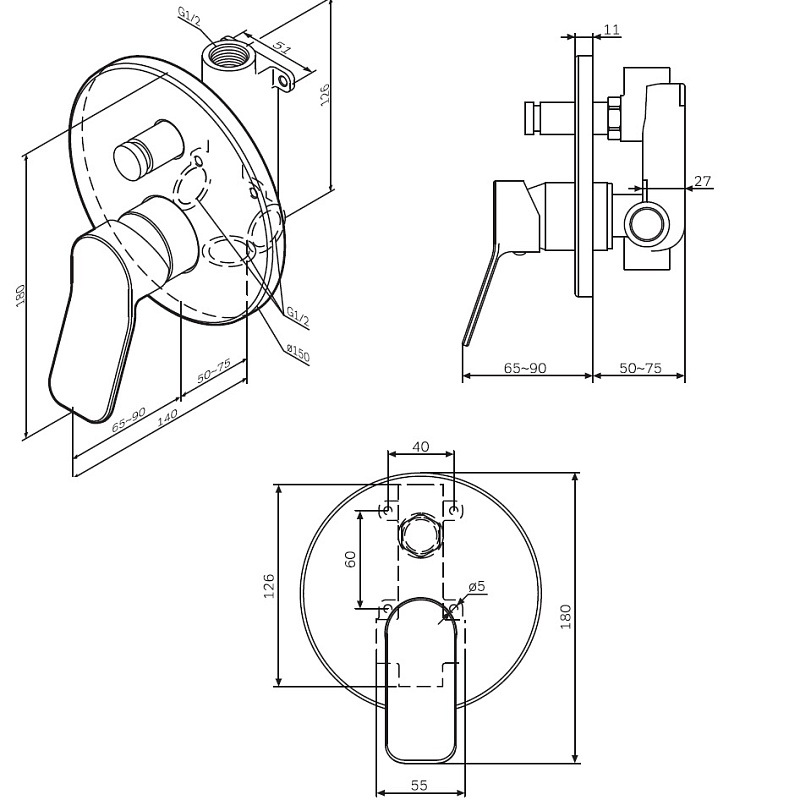 Смеситель для душа и ванны AM.PM X-Joy F85A45000 встраиваемый