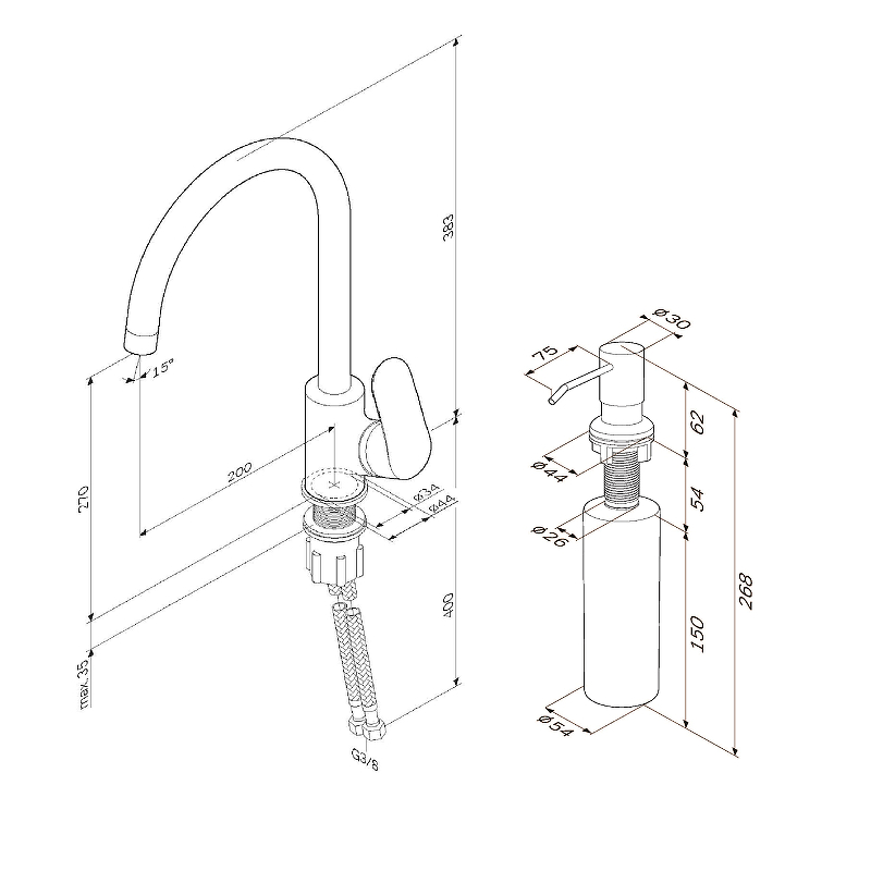 Смеситель для кухни AM.PM Like F8007D00 на раковину, с универсальным диспенсером