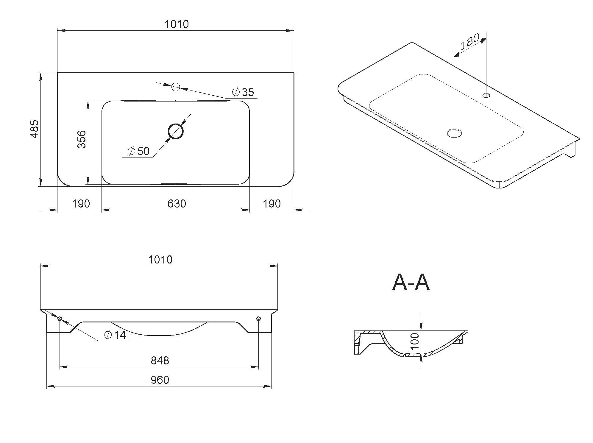 Раковина накладная AM.PM Sensation 100см, встраимовая над столешницей