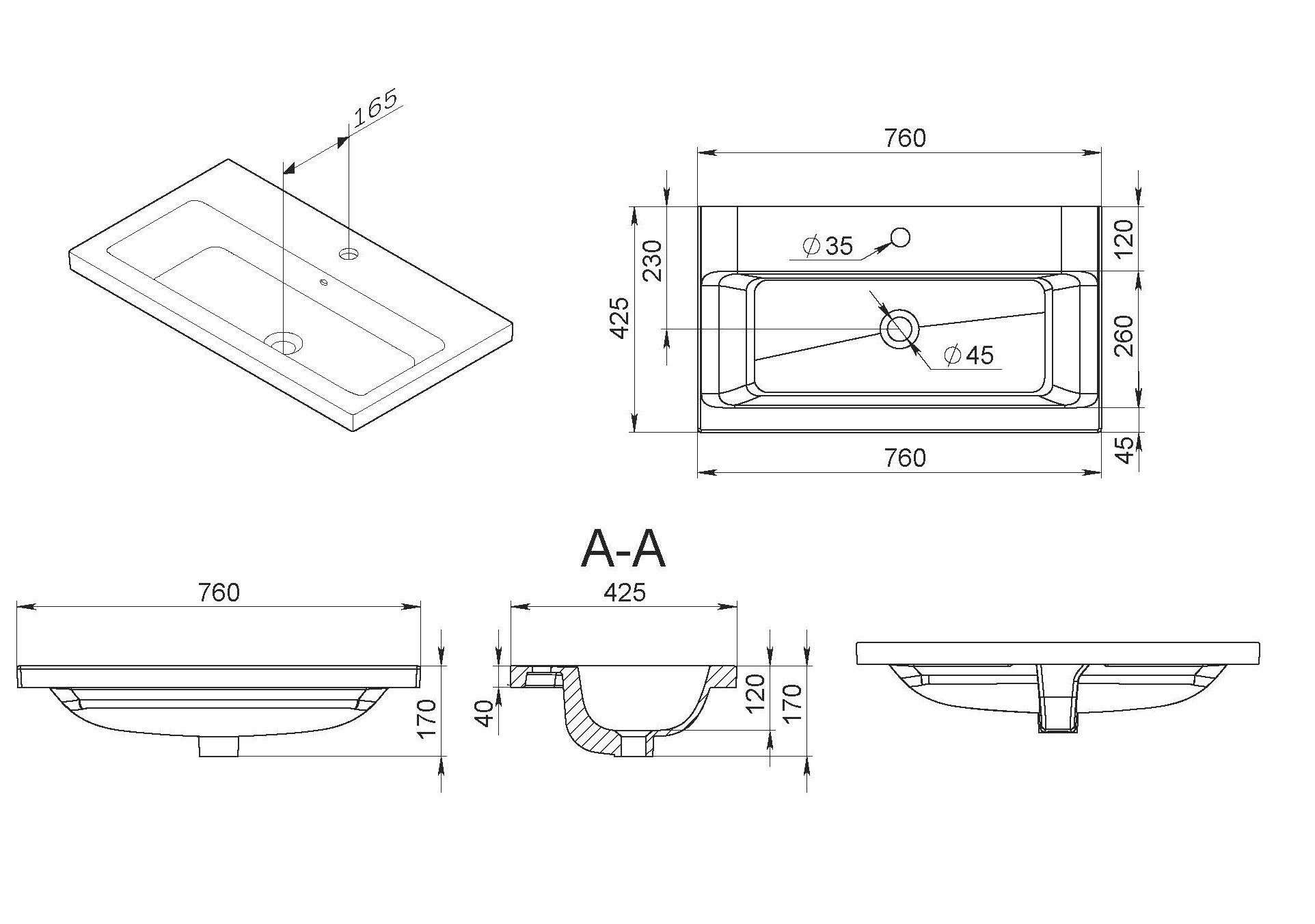 Раковина мебельная AM.PM Gem 75см, встраиваемая