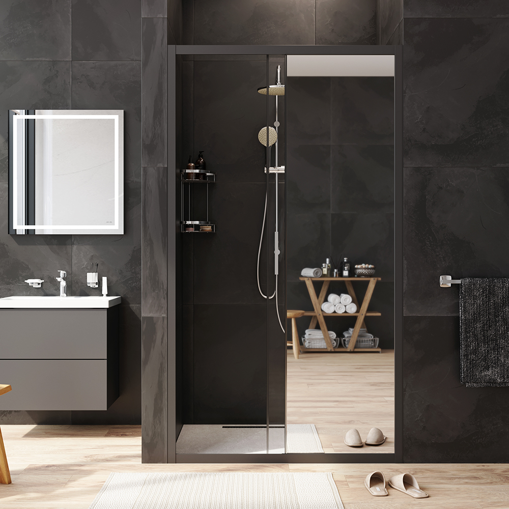 Перегородка душевая с дверью AM.PM Gem Solo W90G-110-1-195BMir зеркальное стекло