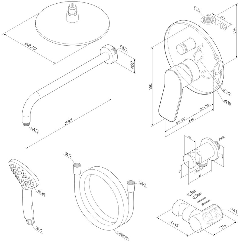 Душевая система AM.PM X-Joy FB85A1RH00 со смесителем, встраиваемая