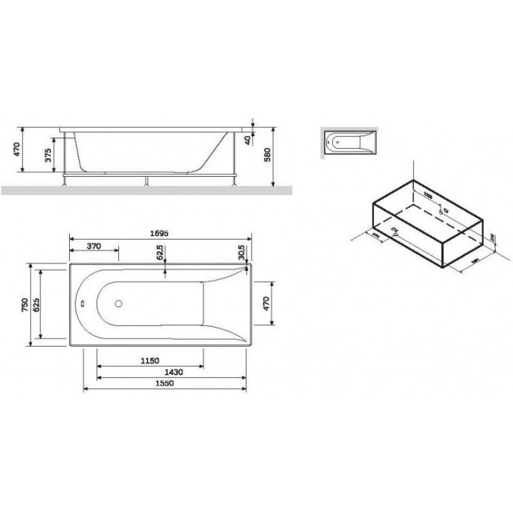 Каркас AM.PM Spirit 75x170 см для ванны Spirit
