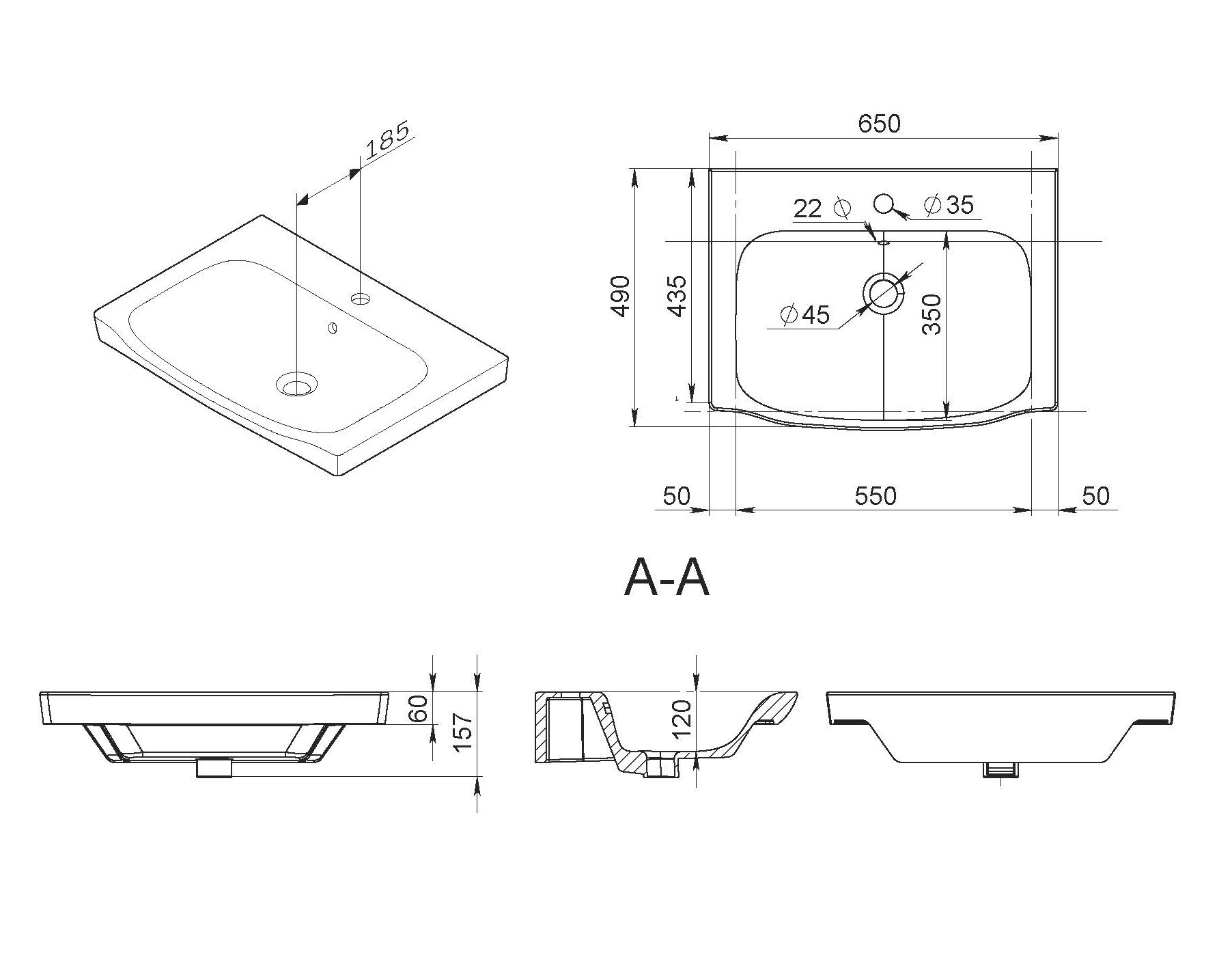 Раковина мебельная AM.PM Like 65см, встраиваемая