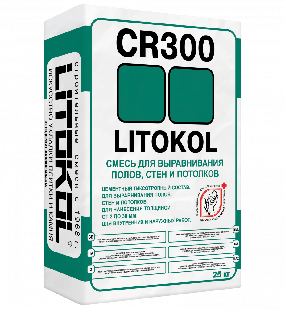 Ровнитель цементный Litokol CR300 25кг, тиксотропный универсальный
