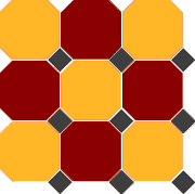 Top Cer Octagon 4421/20 OCT14-B Brick Red/Ochre Yellow/Black Dots Керамогранит (лист 30x30)