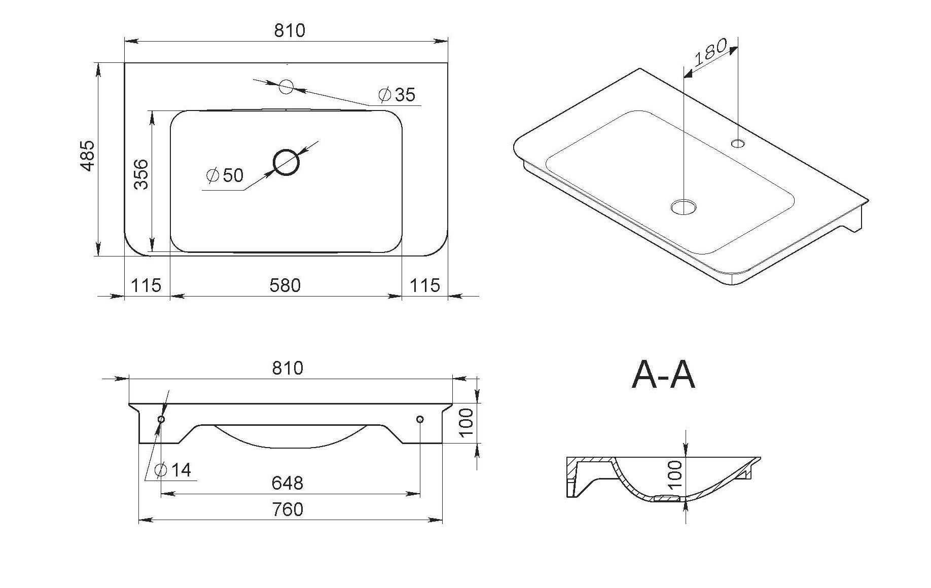 Раковина накладная AM.PM Sensation 80см, встраимовая над столешницей