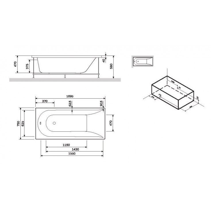 Панель фронтальная AM.PM Spirit 75x170 см для ванны Spirit