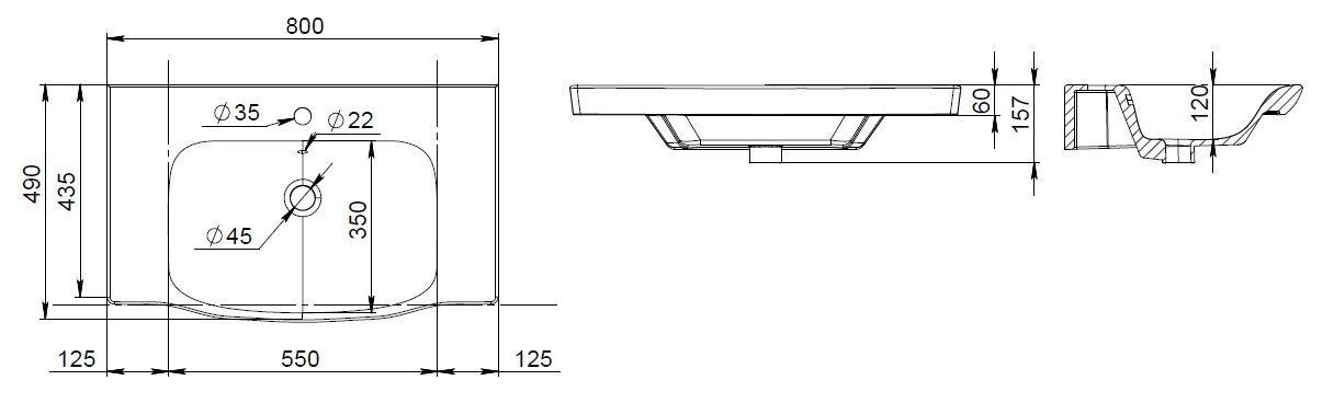 Раковина мебельная AM.PM Like 80см, встраиваемая