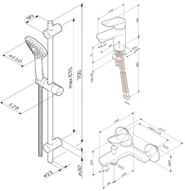 Комплект 2 смесителя, душевой комплект AM.PM Sunny F40985C00