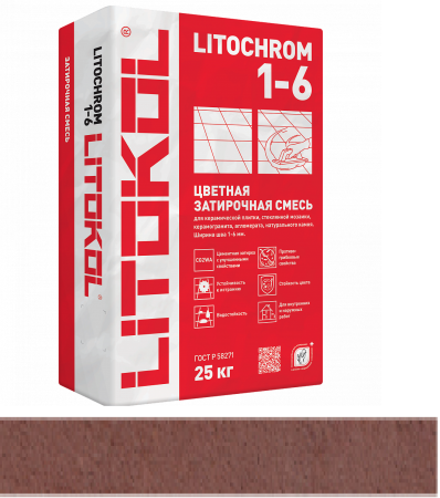 Затирка цементная Litokol Litochrom 1-6 (CG2WA) 25кг, С.500 Красный кирпич
