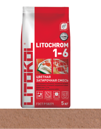 Затирка цементная Litokol Litochrom 1-6 (CG2WA) 5кг, С.140 Светло-коричневая