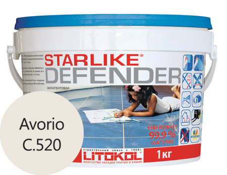 Затирка эпоксидная Litokol Starlike Defender (RG;R2T) 1кг, С.520 Слоновая кость