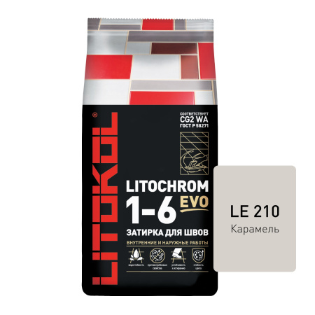 Затирка цементная Litokol Litochrom 1-6 Evo (CG2WA) 25кг, LE.210 Карамель