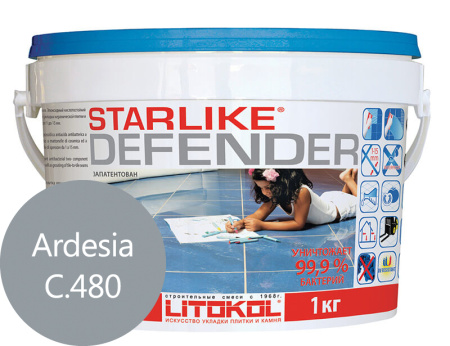 Затирка эпоксидная Litokol Starlike Defender (RG;R2T) 1кг, С.480 Серебристо-серый