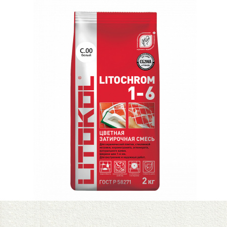 Затирка цементная Litokol Litochrom 1-6 (CG2WA) 2кг, С.00 Белая