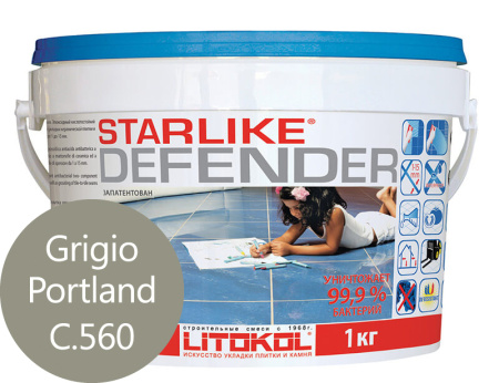 Затирка эпоксидная Litokol Starlike Defender (RG;R2T) 1кг, С.560 Серый цемент