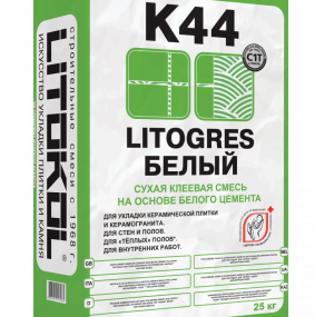 Клеевая смесь Litokol Litogres K44 Белый (C1T) 25кг, на основе белого цемента